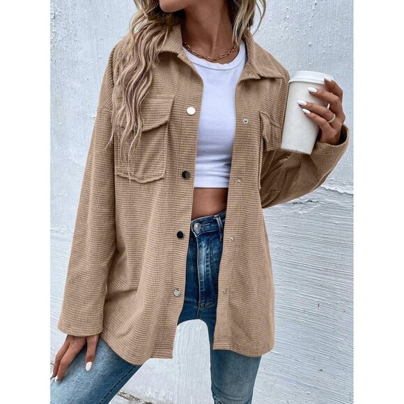 WILA Jackets & Blazers - Waffle ribbed knit long sleeve button down shirt jacket shacket fall preppy